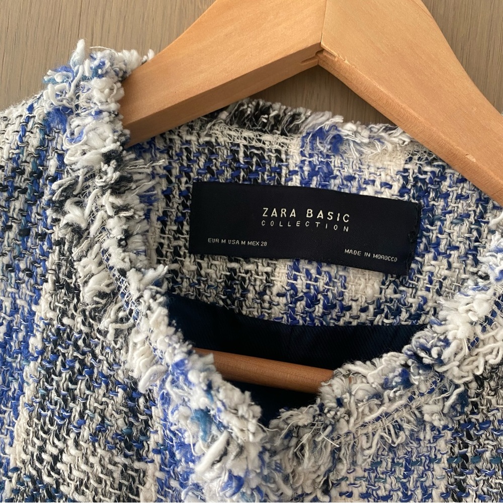 Zara blue plaid tweed textured jacket coat - Picture 3 of 8